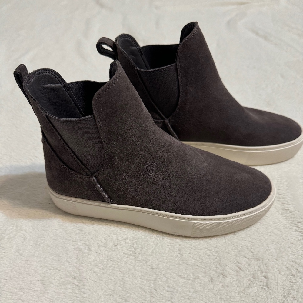UGG Women's Dark Brown/grey Suede Slip-On Sneakers with Cream Sole